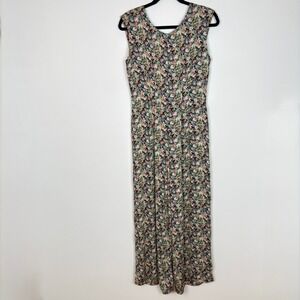 VTG Expo Womens Black Floral Palazzo‎ Jumpsuit Size 6 Neck Drape 90s Cottagecore